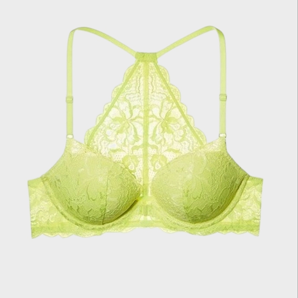 PINK by VICTORIA SECRET - "The Date" Lime Green Yellow Lace Bra 32B